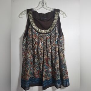 zac & rachel crepe sleeveless tunic  women's L  #2686